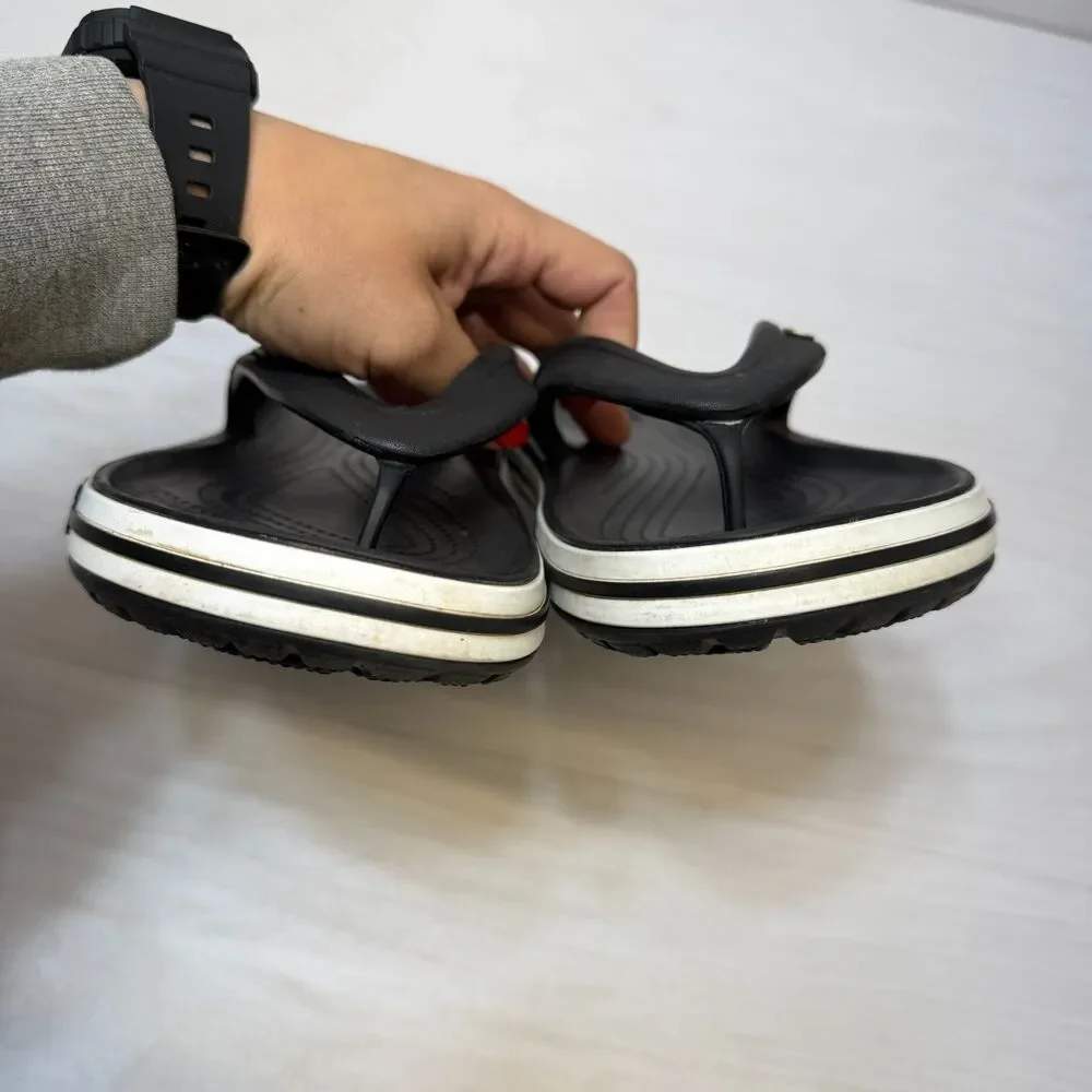 Crocs Bayaband Thong Flip‎ Flops Unisex Size 6M/8W Black Leather Casual Comfort